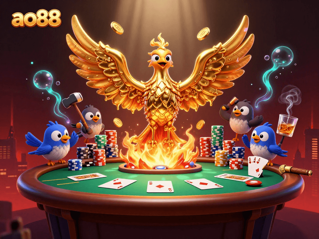 Experience thrilling gaming at ao88 as molten gold transforms into coins amidst dynamic casino action.