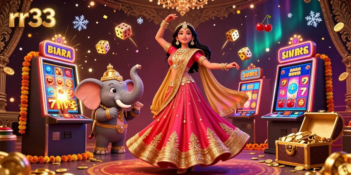 Experience the thrill of rr33 with a colorful casino illustration filled with jackpots and vibrant characters.
