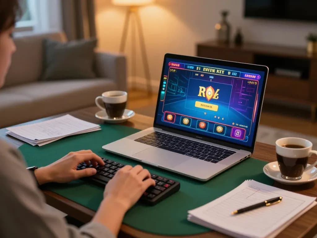 Player enjoying live dealer poker game at home, showcasing tr88seo online gambling experience