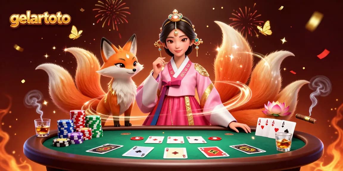 Engage with gelartoto in a vibrant casino scene featuring poker and lucky charms.