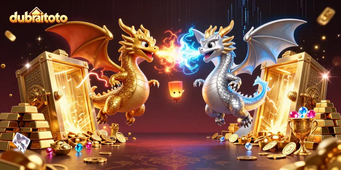 Experience thrilling wins with dubaitoto as twin dragons defend treasures in an epic casino scene.