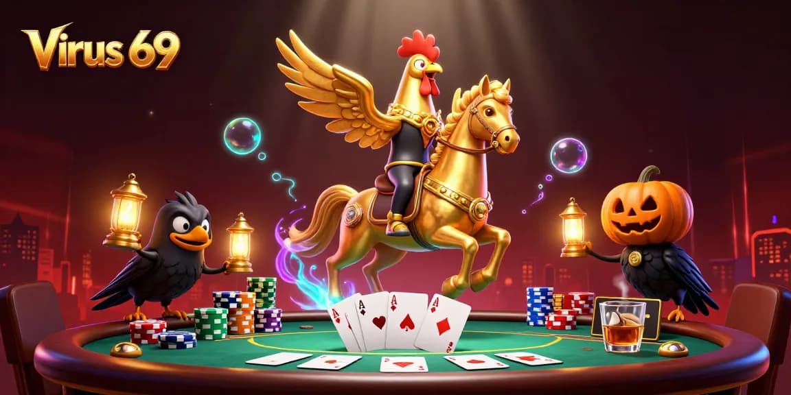 Engage with the exciting world of Virus 69, where golden roosters and poker tables light up the casino.