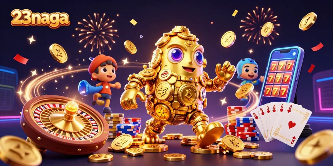Menangkan jackpot di 23naga dengan karakter golem emas dan simbol kasino yang dinamis.