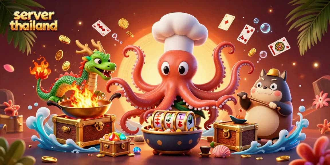 Experience thrilling wins with slot games in server thailand, highlighted by vibrant characters and symbols.