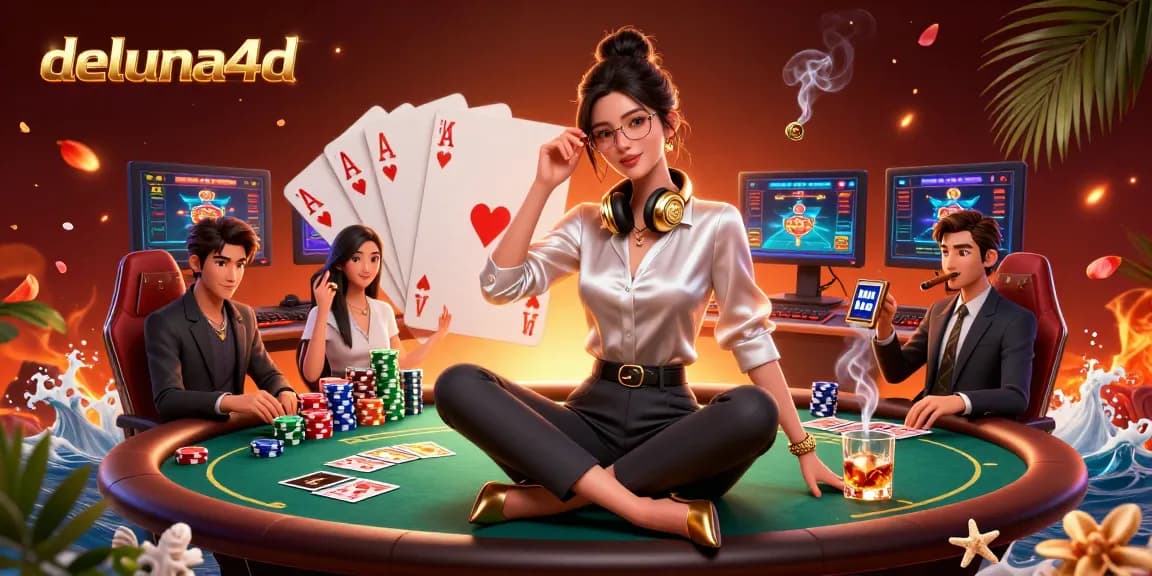 Engage with deluna4d's immersive casino experience featuring a professional gamer in a high-tech setup.