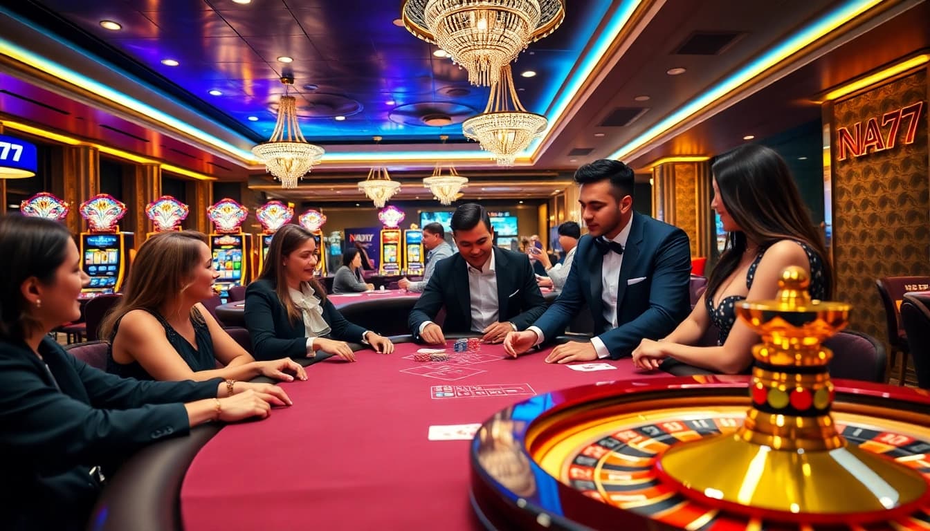 Experience thrilling poker action at NA777 casino, featuring professional dealers and vibrant atmosphere.