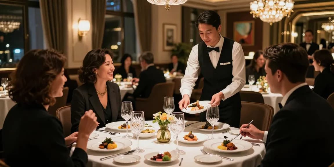 Makan malam mewah di restoran dengan Link LUXURY777, hidangan gourmet dan suasana elegan.