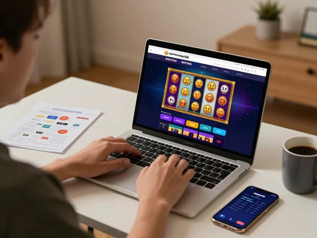 Engaging with samsonbet86 online betting interface in a cozy, modern gaming setup.