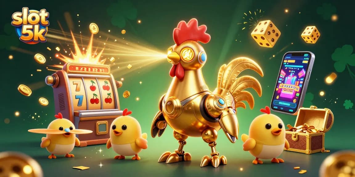 Experience the thrill of slot 5k with golden rooster robot and dynamic casino visuals.