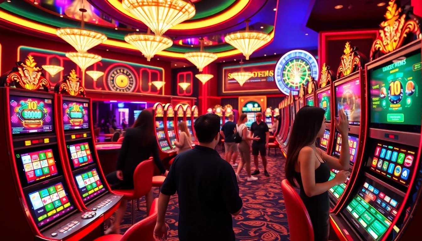 Players enjoying thrilling moments at slot88 machines in a vibrant casino atmosphere.