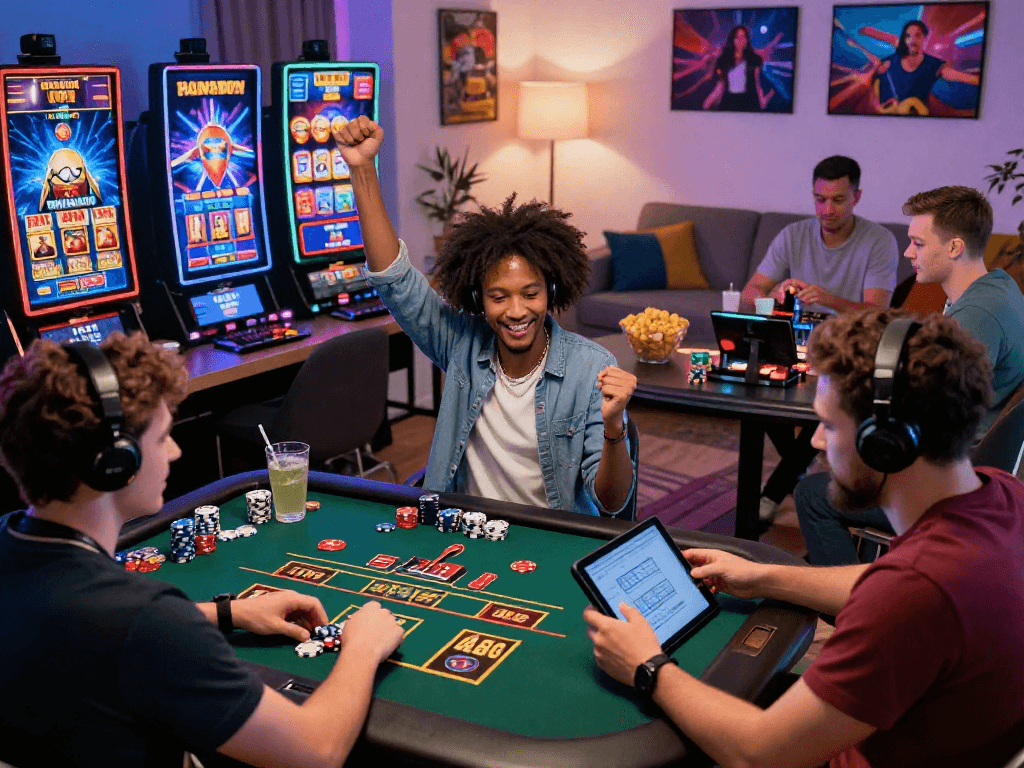 Players engaging in thrilling games at non UK casinos, highlighting the excitement and diversity of online gambling.