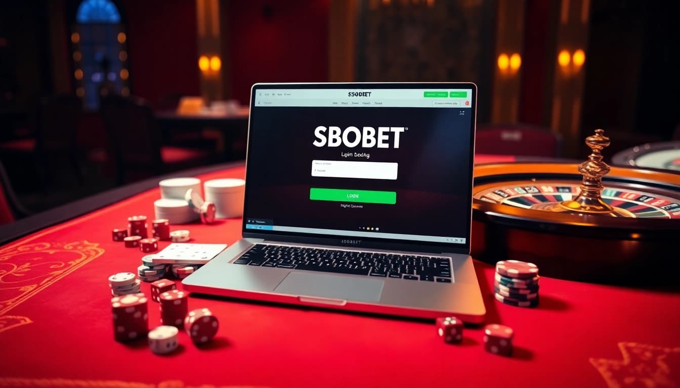 Simplified sbobet link login interface on a stylish online betting platform with vibrant casino elements.