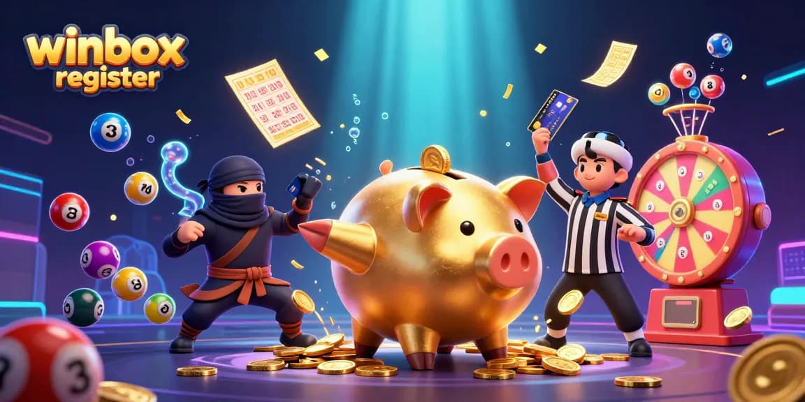 Winbox register: Experience vibrant gameplay with a dynamic casino scene featuring lively characters and games.