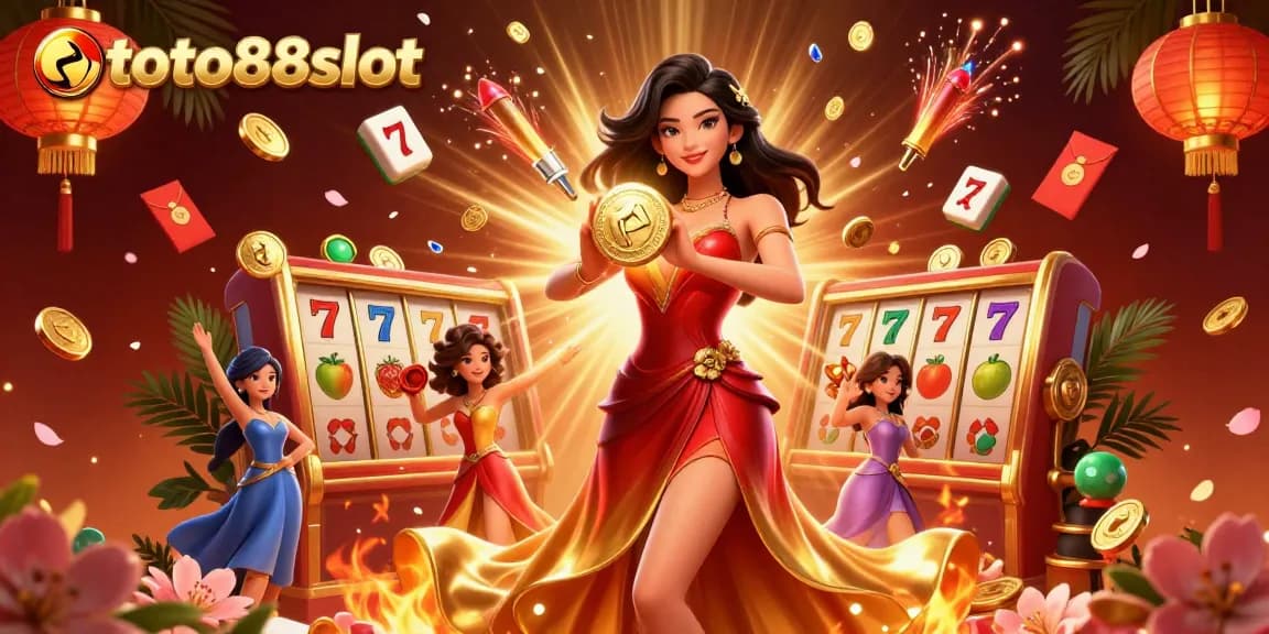 Toto88slot showcases an immersive gaming experience with stunning visuals of a winning scene featuring a beautiful Asian woman holding a golden coin.