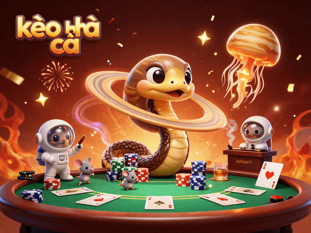 Bet on kèo nhà cái with a vibrant cosmic casino scene featuring playful astronaut mice.