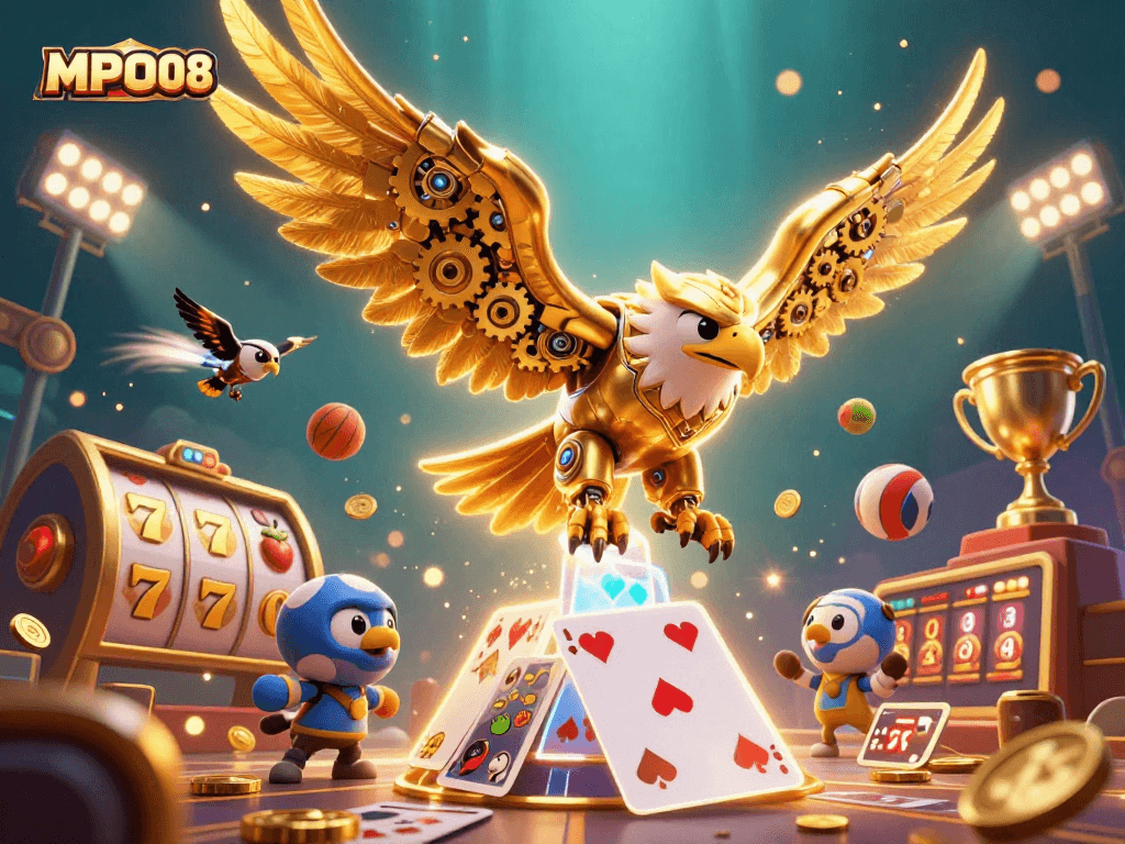 MPO08 provides exhilarating gameplay with a golden eagle soaring through dynamic casino elements.