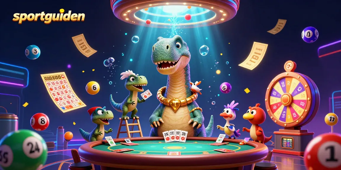 Sportguiden menghadirkan ilustrasi kasino 3D dengan dinosaurus lucu dan elemen permainan menarik.
