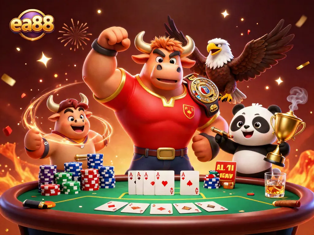 Chơi cùng ea88 trong một bữa tiệc casino, đầy màu sắc và huyền bí với các nhân vật vui vẻ.
