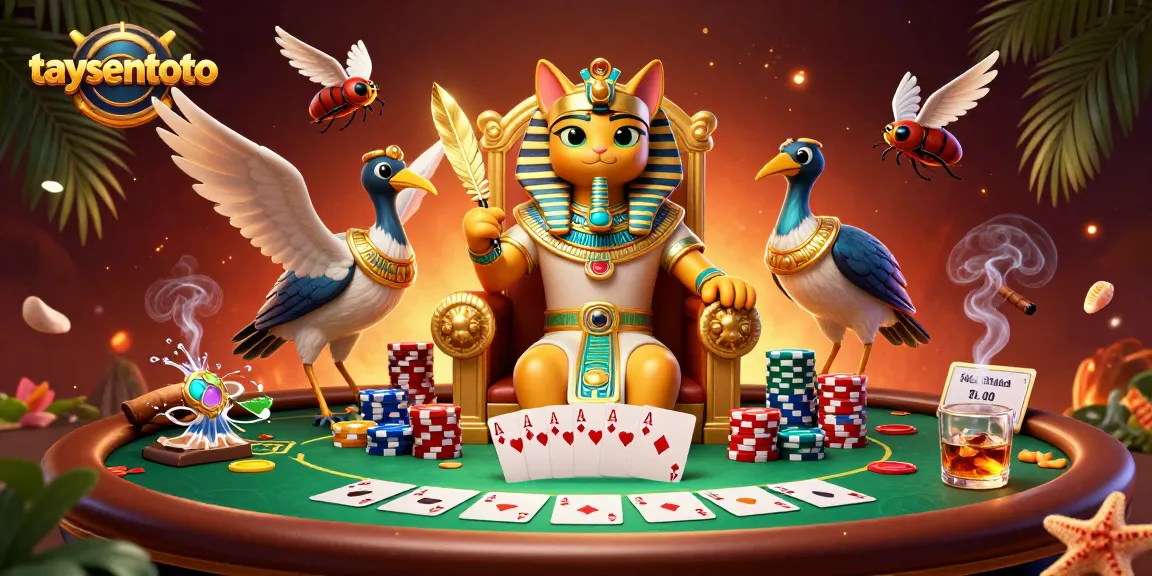 Menghadirkan taysentoto, raja kucing Mesir berada di meja poker, memikat pemain dengan berbagai elemen permainan.