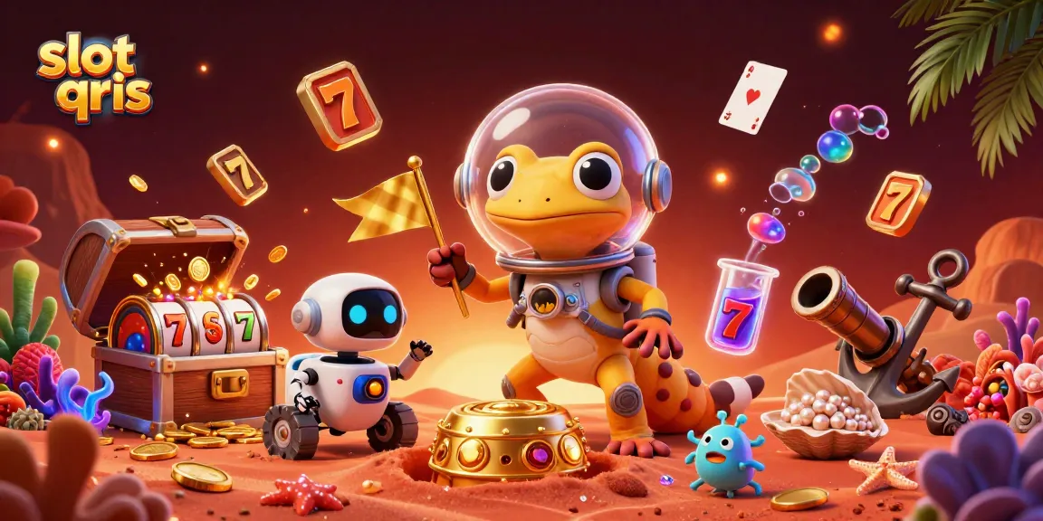 Engage with slot qris gameplay as a Martian gecko explores a dazzling golden casino.