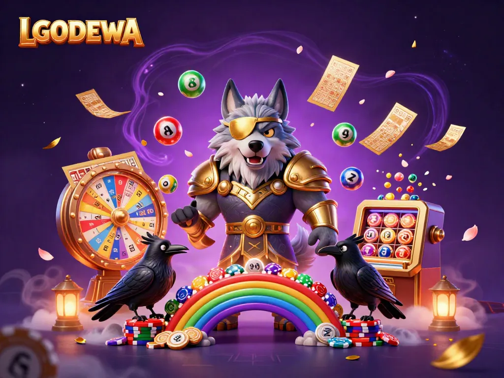 Experience thrilling gaming with LGODEWA's vibrant lottery scene illustrated in 3D.