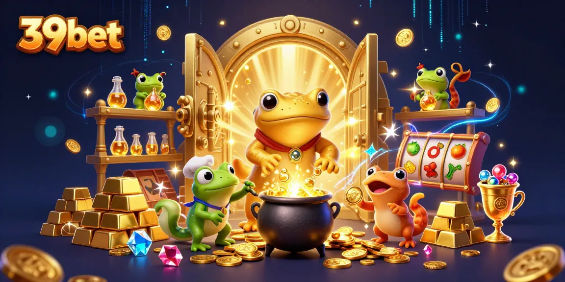 Experience excitement with 39bet's captivating gold-filled scene featuring gamblers and treasure elements.