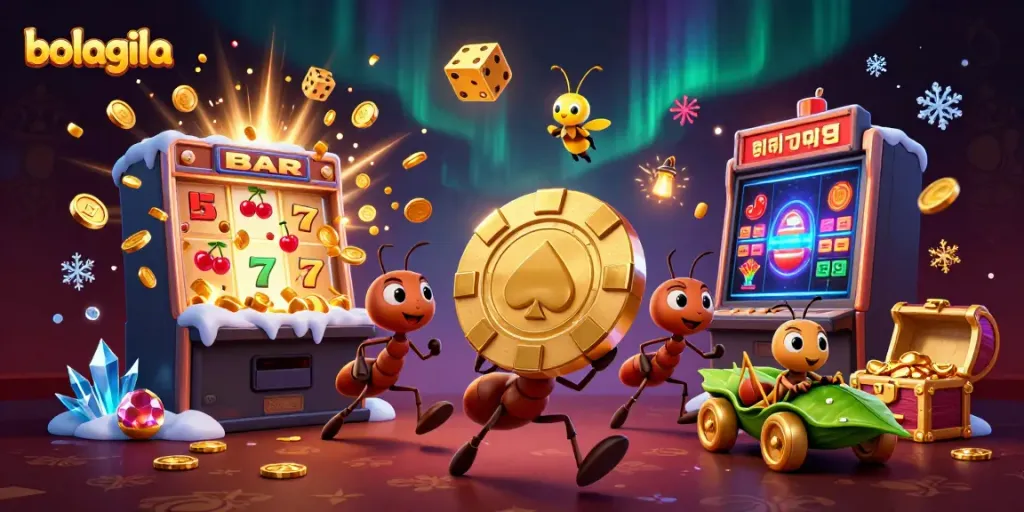Bolagila menghadirkan tim semut kartun yang mencuri chip poker emas dengan latar belakang kasino yang menakjubkan