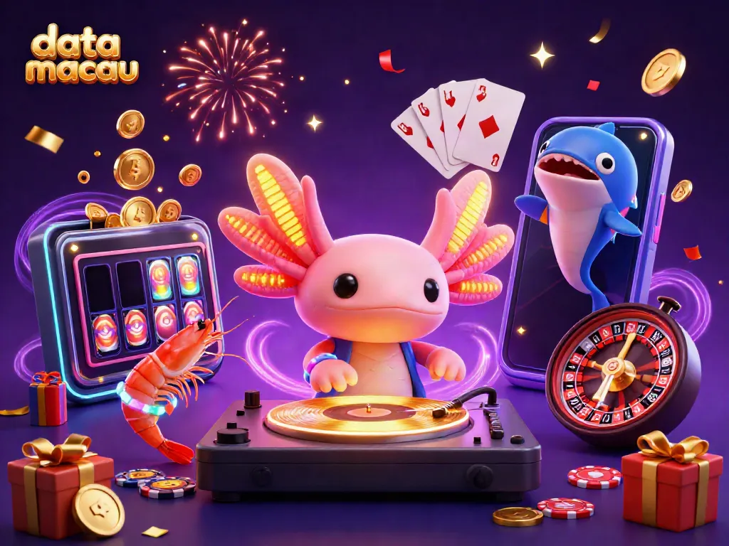 Melihat data macau dalam ilustrasi 3D yang meriah dengan karakter kasino yang atraktif.