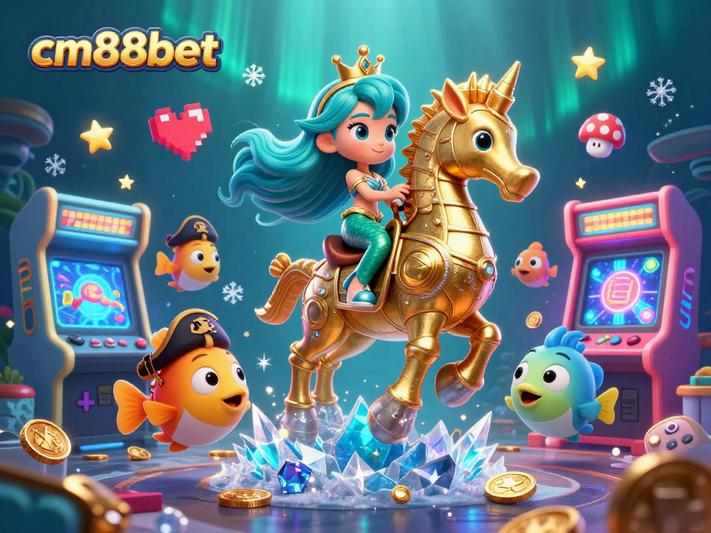 Engage with cm88bet's exciting underwater gaming adventure featuring a mermaid princess and giant seahorse.