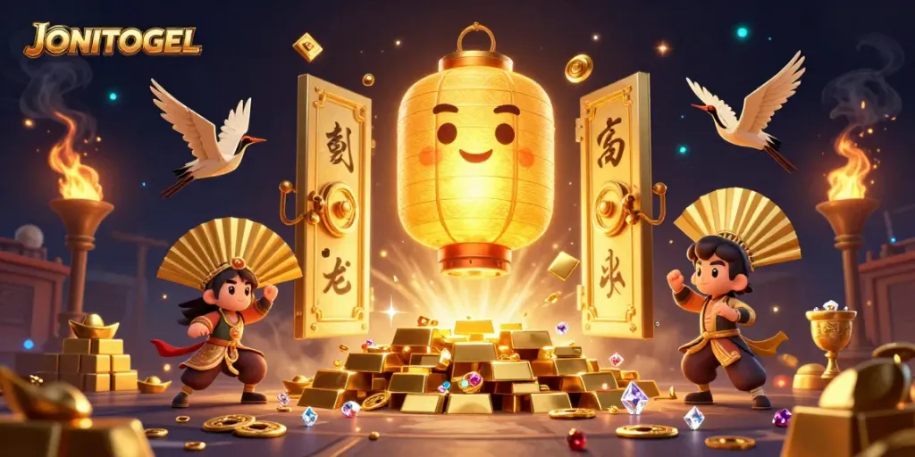 Experience the golden glow of JONITOGEL's immersive online lottery spirit in action.
