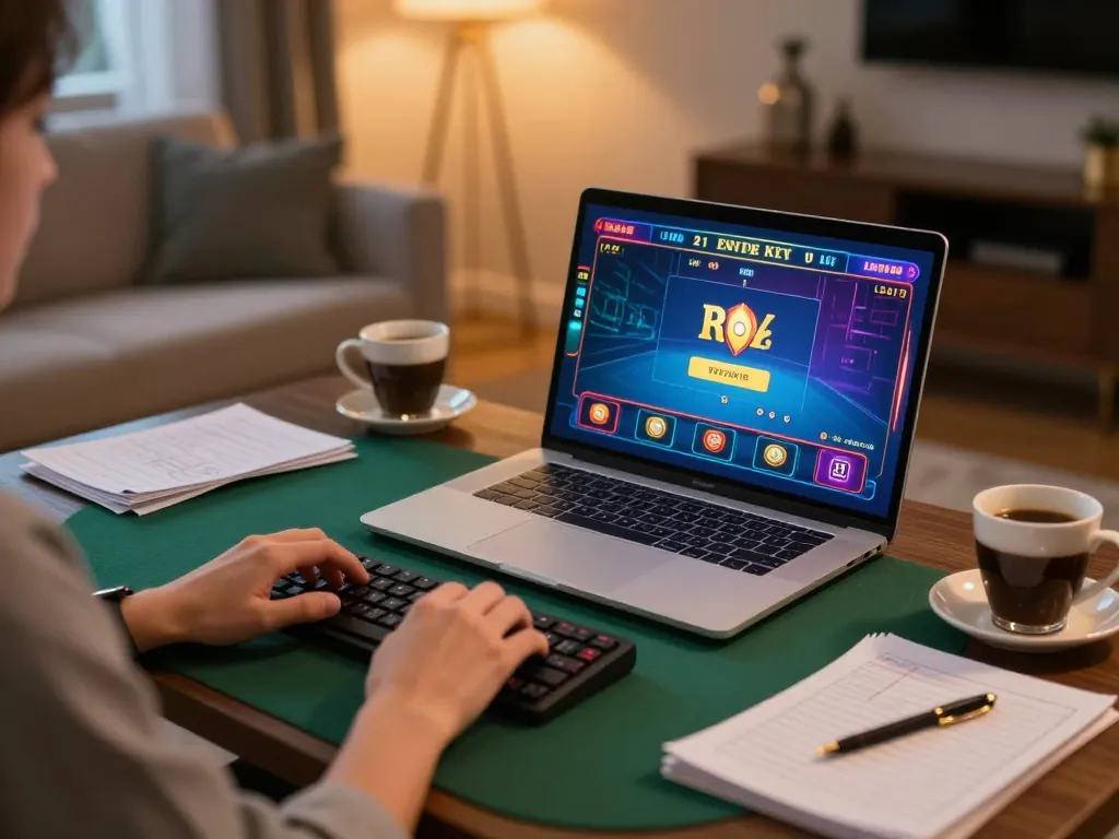 Player enjoying live dealer poker game at home, showcasing tr88seo online gambling experience