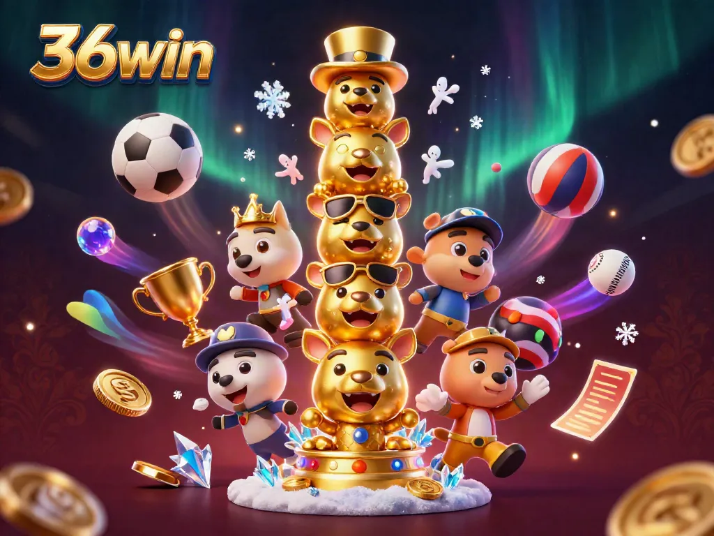 Experience the thrill of 36win with an energetic illustration of a golden totem and dynamic sports elements.
