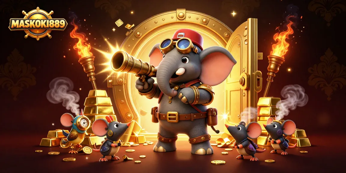 Experience the thrill of MASKOKI889's fish shooting game with a steampunk elephant and treasure galore!