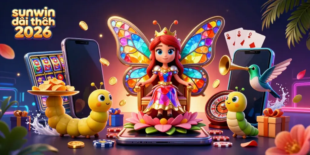 Experience the vibrant excitement of sunwin đổi thưởng 2026 with a butterfly queen and colorful games.