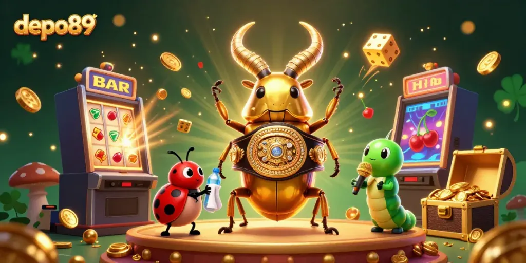 Experience thrilling jackpots with depo89 as cartoon characters revel in casino excitement.