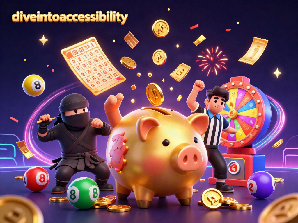 Diveintoaccessibility unlocks winning strategies in vibrant casino illustration with dynamic characters and exciting gaming elements.