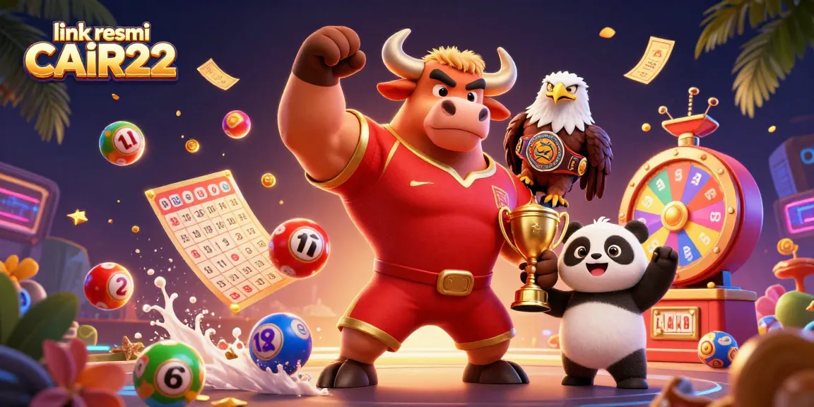 Engage with link resmi CAIR22 for gaming excitement, highlighted by lottery balls and trophy.
