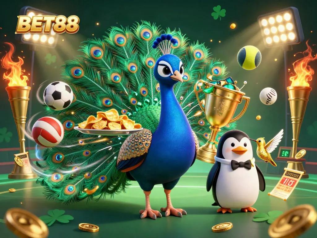 BET88 mang đến thế giới trò chơi sôi động với chú công, và viên ngọc đính kim cương.