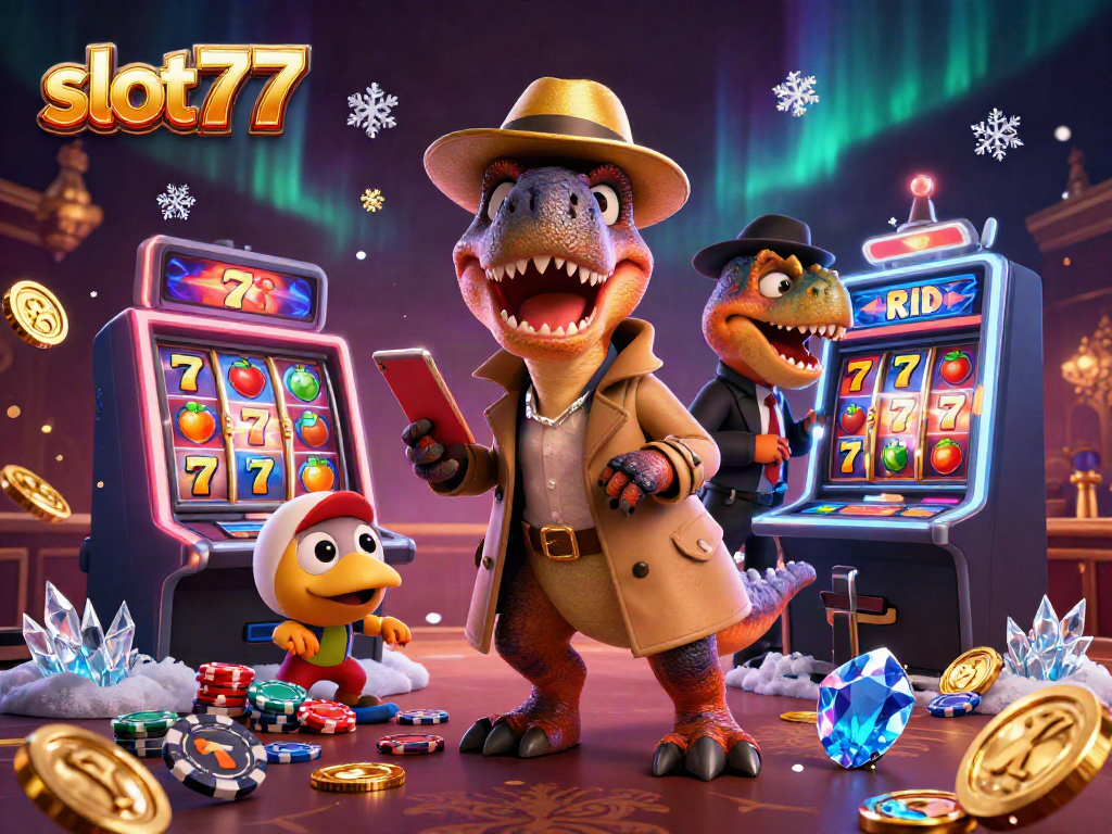 slot77 menarik perhatian saat velociraptor bermain mesin slot, penuh dengan chip dan elemen kasino lainnya