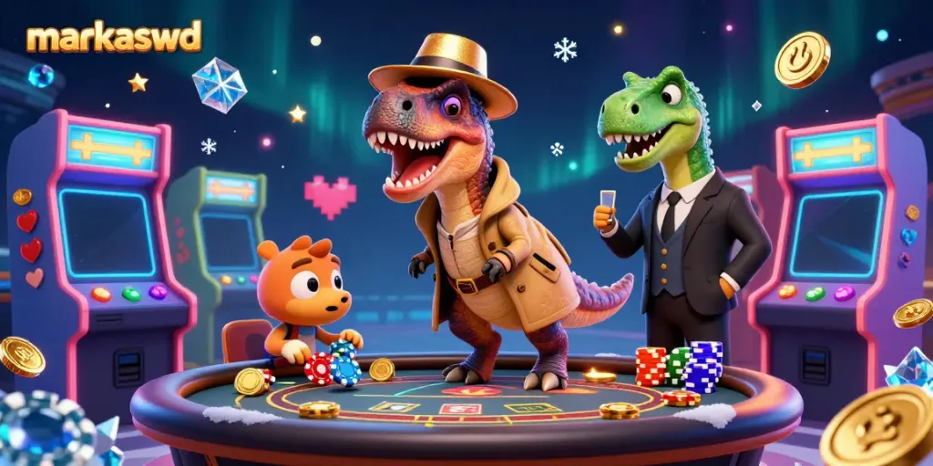 Engage in thrilling blackjack action with markaswd's unique velociraptor character at the casino table.