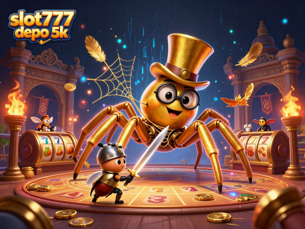 Experience thrilling gameplay with slot777 depo 5k amidst vibrant 3D characters and dynamic casino elements.