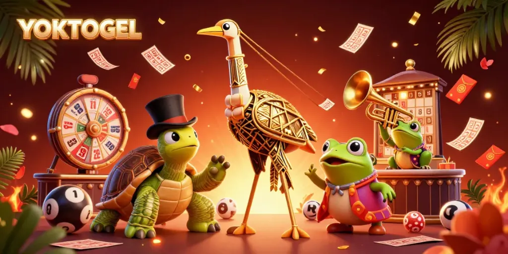 Engage with YOKTOGEL's vibrant lottery scene featuring unique characters and dynamic elements.