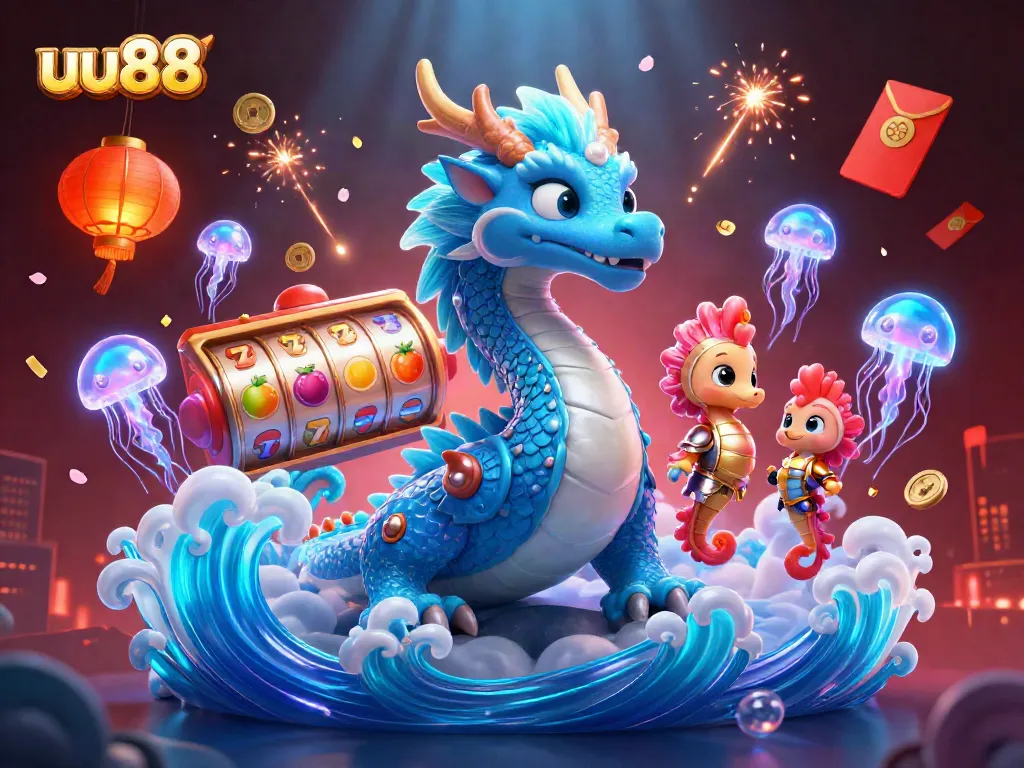 Experience the thrill of uu88 gaming with vibrant slot reels, lucky symbols, and energetic underwater characters.