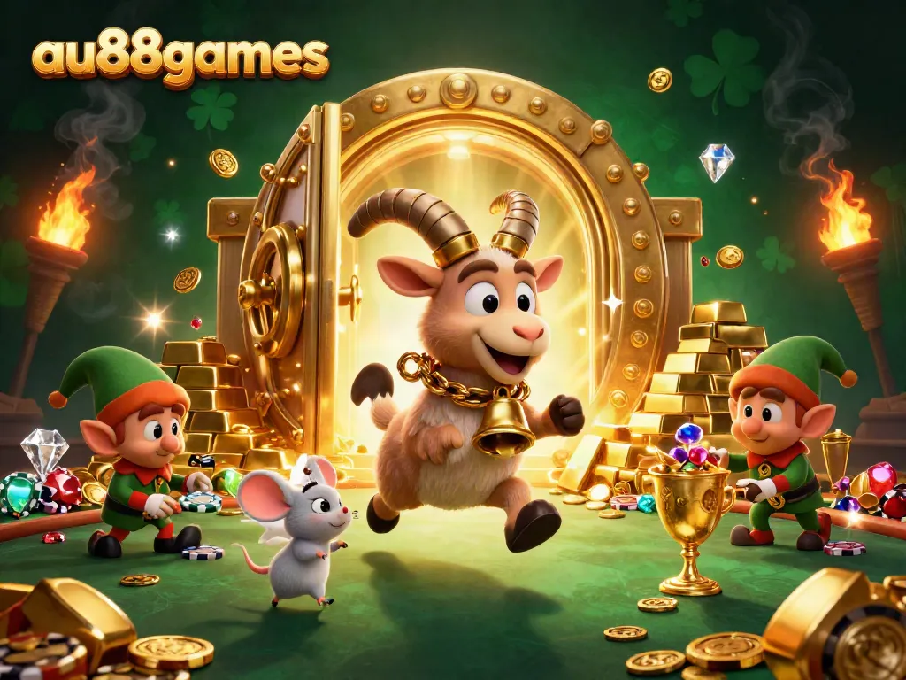Engage in thrilling gameplay at au88games in this vibrant casino scene with festive characters.