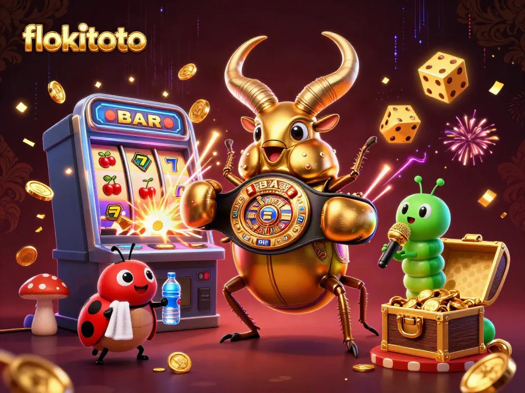 Experience the thrill of winning at flokitoto with vibrant 3D characters and casino elements.