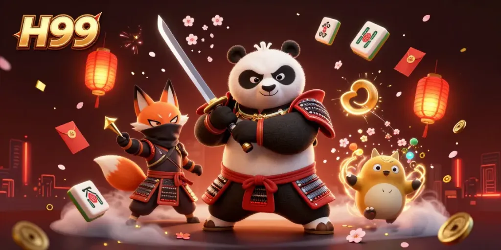 Experience H99's thrilling casino adventures featuring dynamic samurai and fox characters.