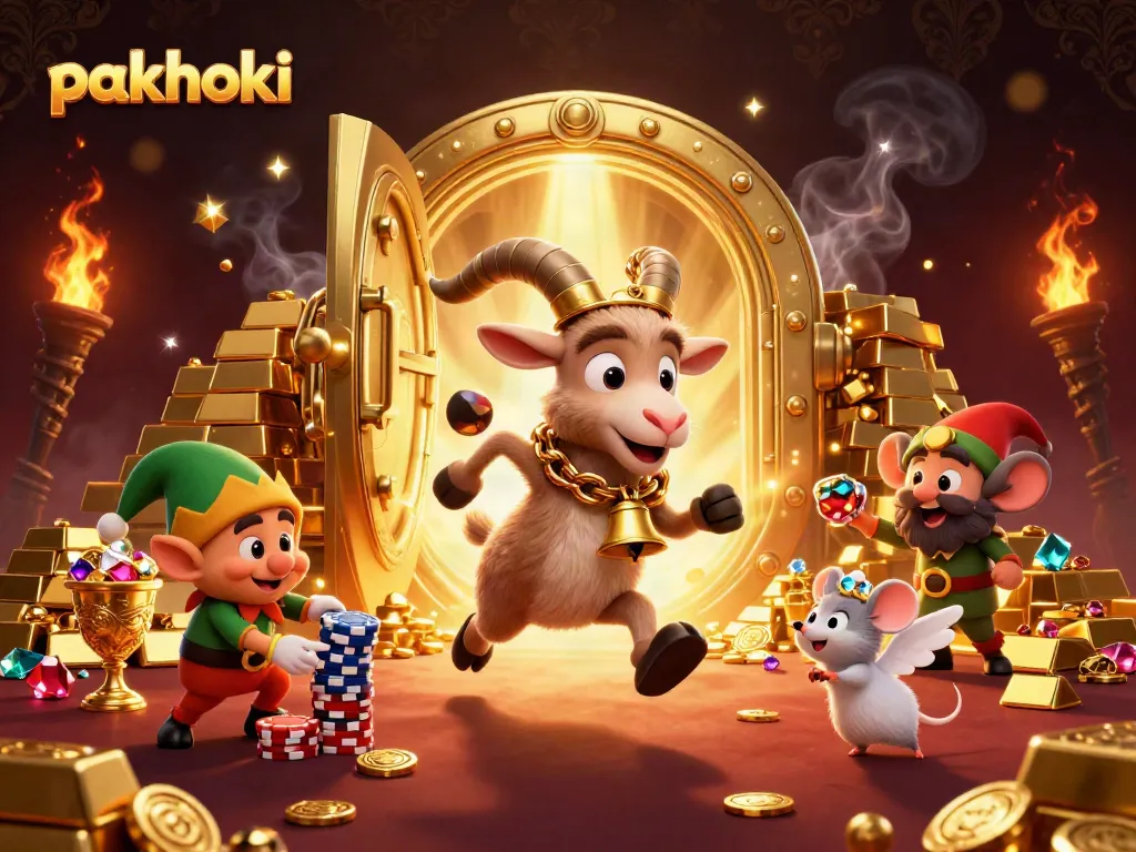 Permainan pakhoki menampilkan karakter kartun 3D dalam kasino dengan harta berkilauan dan petualangan menarik.