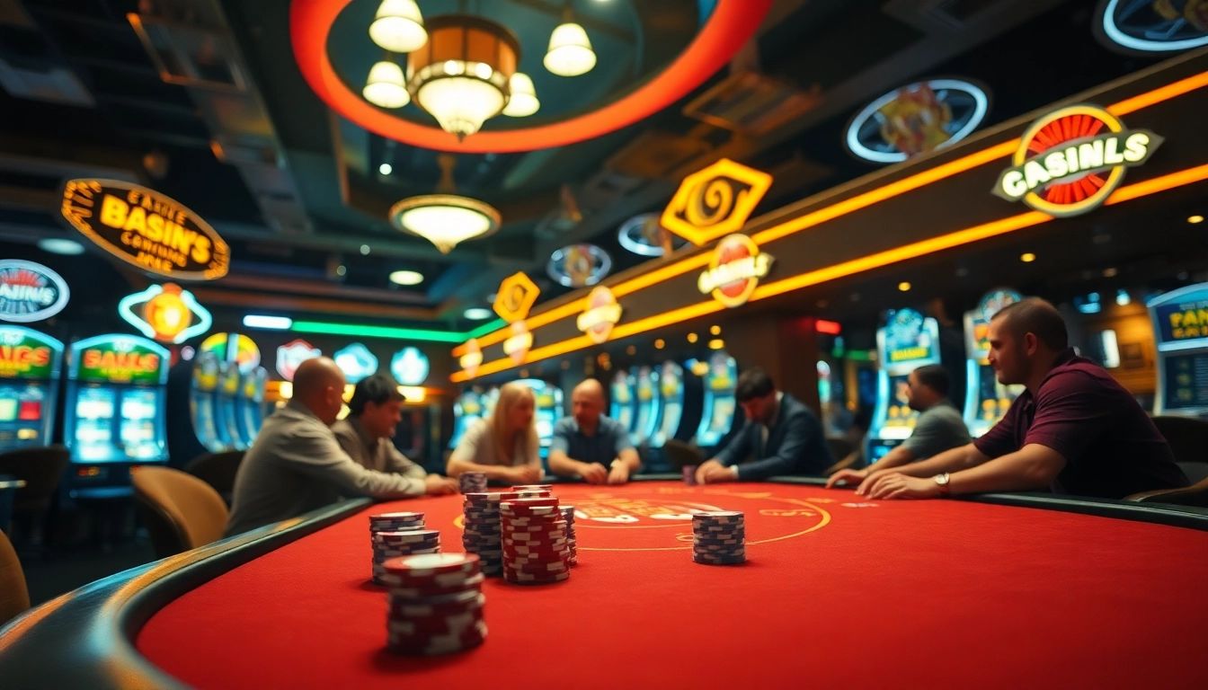 Bermain bbtn4d di meja poker yang penuh warna dengan suasana kasino yang hidup.
