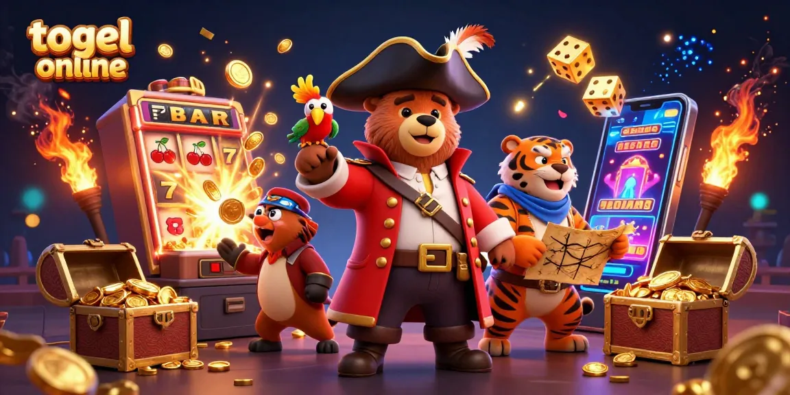 Permainan togel online yang menggembirakan ditampilkan dengan karakter beruang dan harimau, dengan simbol jackpot dan koin bersinar
