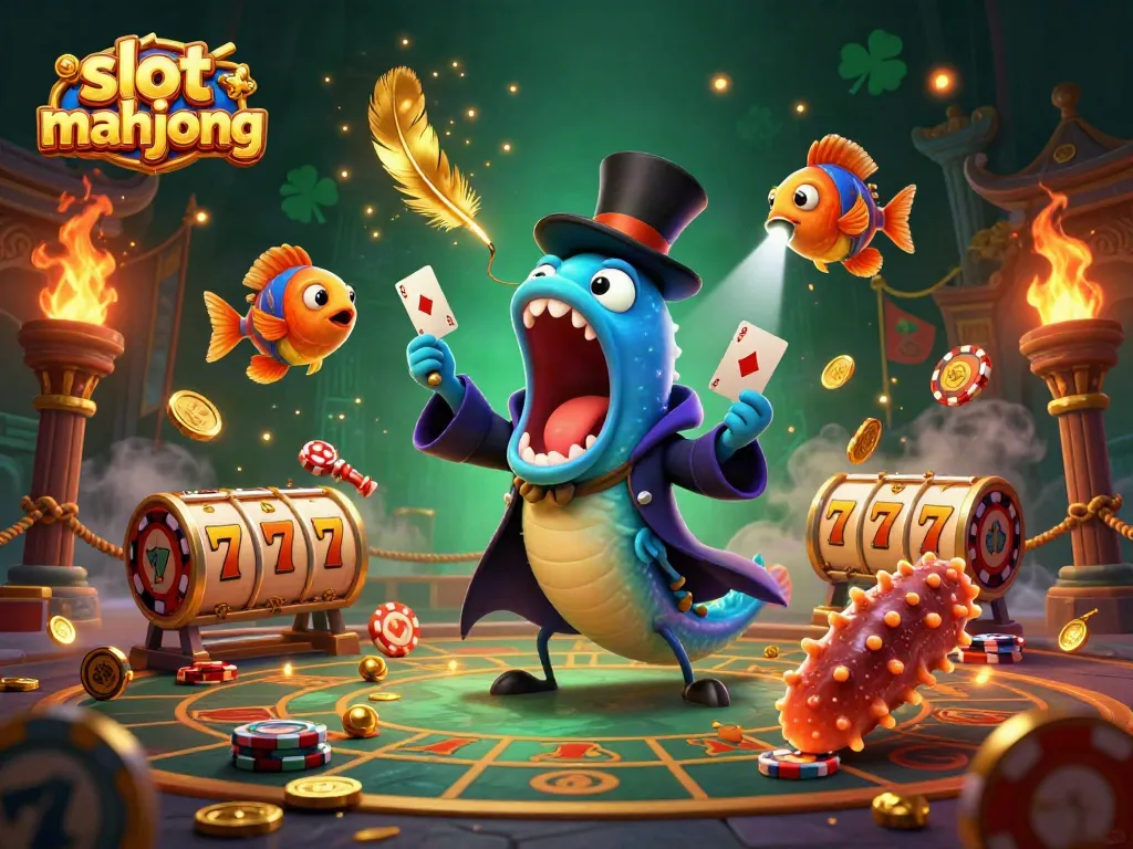Permainan slot mahjong menampilkan ikan duyung bioluminescent dan elemen magis lainnya dalam suasana kasino yang memukau.